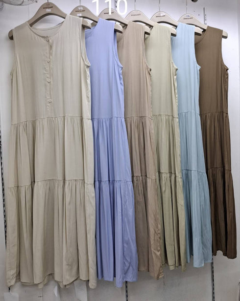 Buttons Up Half Sleeves Tiered Loose Dresses